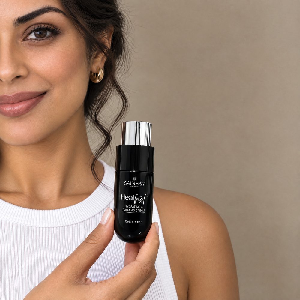 Woman holding Healfast Calming & Soothing Cream